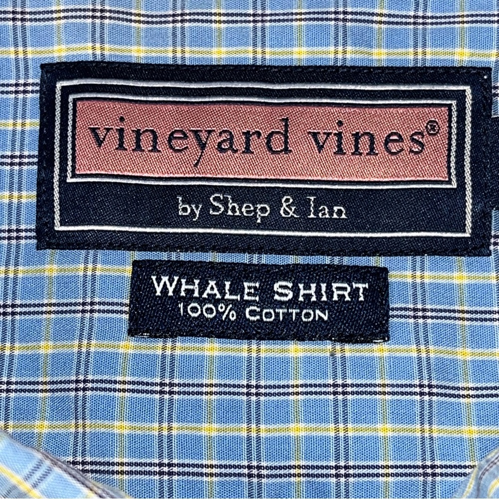 Vineyard Vines Cotton Whale Long Sleeve Button Down Blue Yellow Plaid Shirt Med - Picture 10 of 11